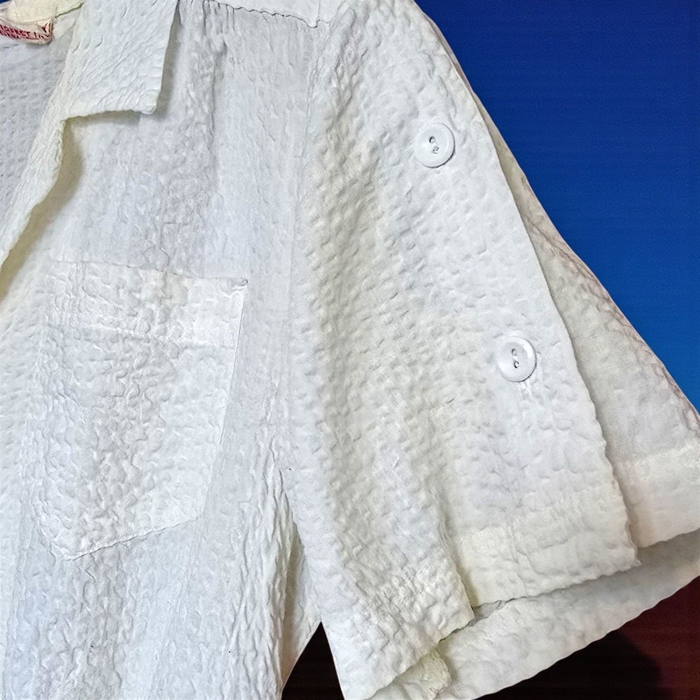 Vintage 1940s Wayne Maids White Seersucker Uniform Dress Belted Button Front 40 - Picture 15 of 16